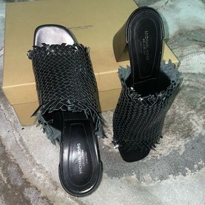Michael Kors Collection Black Woven chunky heel mules